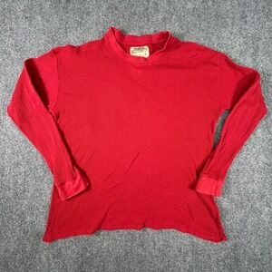 Vintage Big Ball Sports Mens XL Red Waffle Knit Thermal Long Sleeve Shirt Cotton